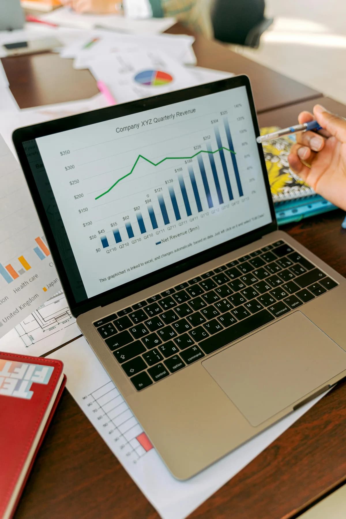 Laptop with revenue charts for a video business