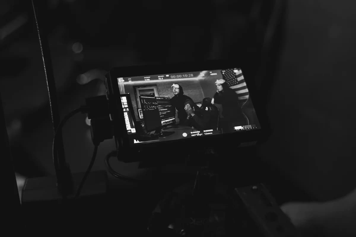 Camera monitor showing a live production